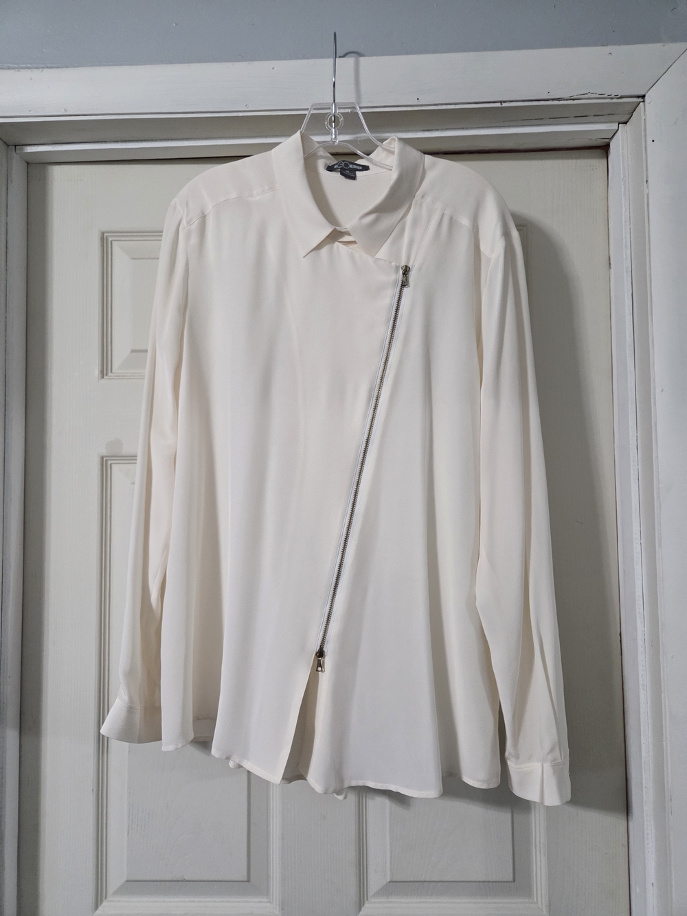 Go Silk Women's Off-White Silk Long Sleeve Zipper Blouse Shirt